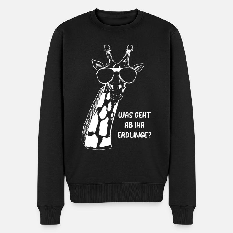 Was Geht Ab Ihr Erdlinge? Lustige Giraffe - Männer Premium Bio Pullover - Schwarz
