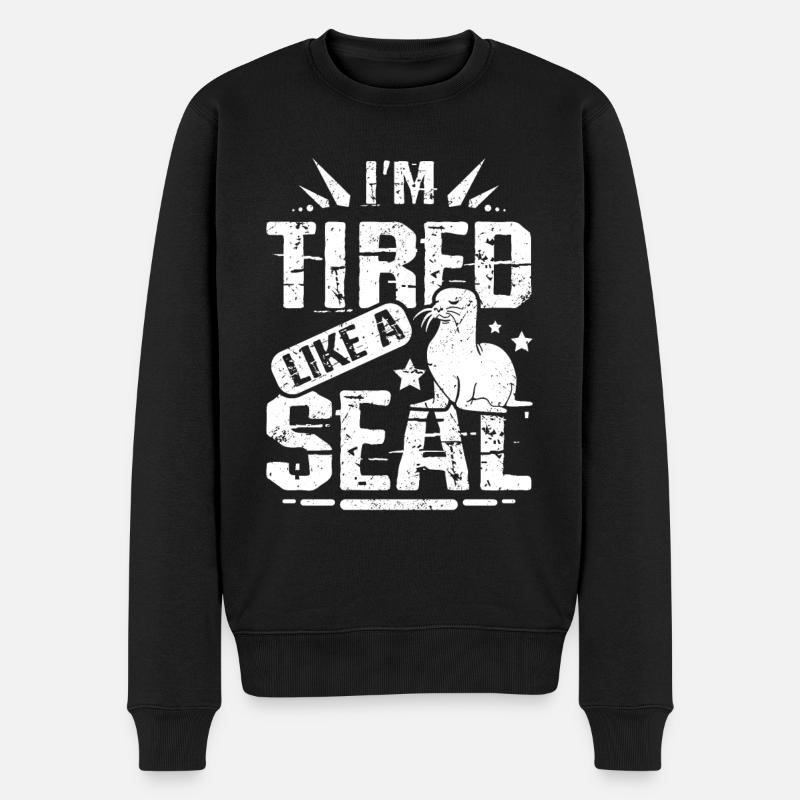 I'm tired like a seal - Männer Premium Bio Pullover - Schwarz
