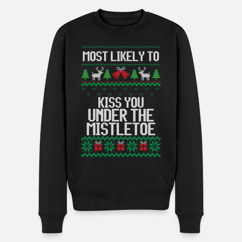 Most likely to kiss under the mistletoe christmas - Männer Premium Bio Pullover - Schwarz