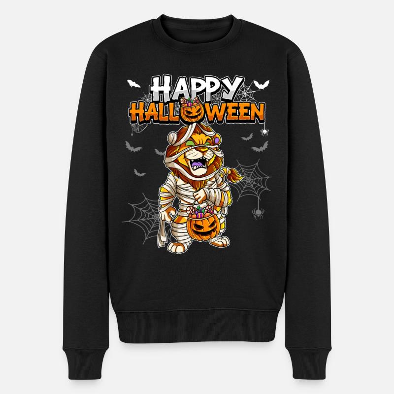 Halloween Löwe Mumie - Männer Premium Bio Pullover - Schwarz