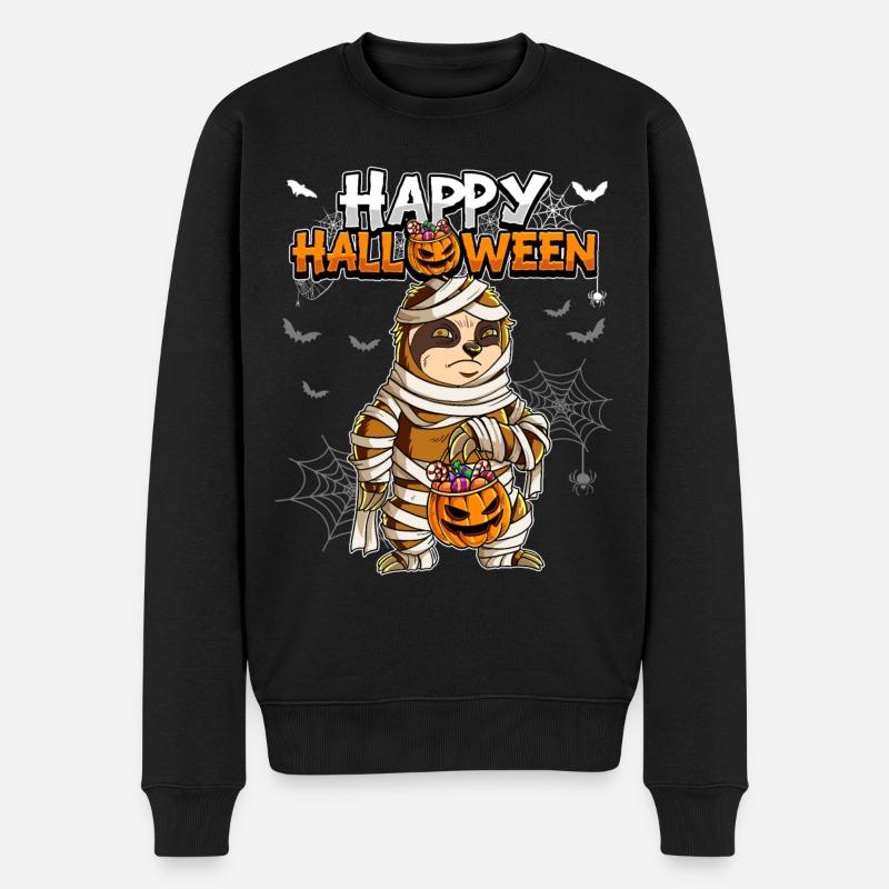 Halloween Faultier Mumie - Männer Premium Bio Pullover - Schwarz