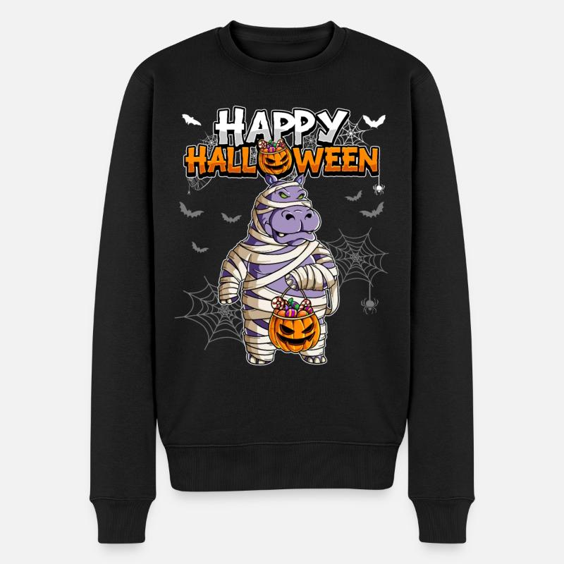 Halloween Nilpferd Mumie - Männer Premium Bio Pullover - Schwarz