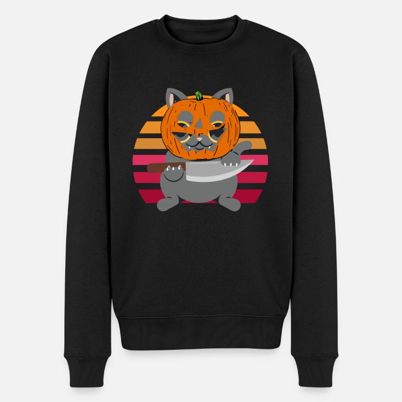 Halloween Katze Kürbiskopf - Männer Premium Bio Pullover - Schwarz