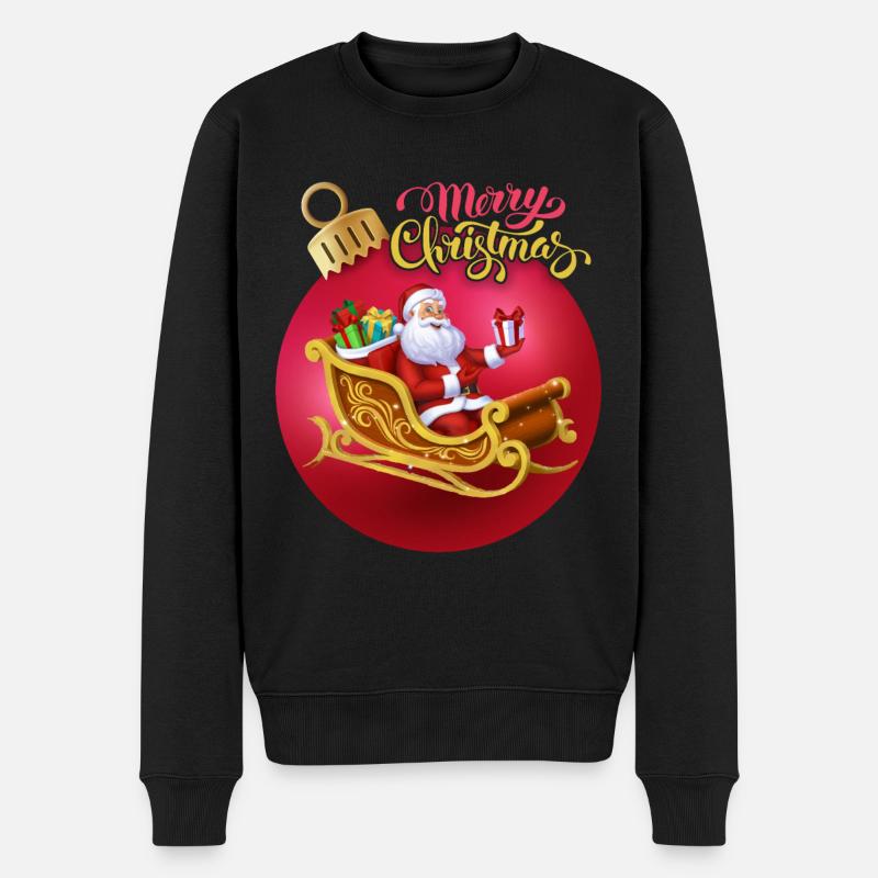 Merry Christmas Kalligrafie, Weihnachtsmann - Männer Premium Bio Pullover - Schwarz