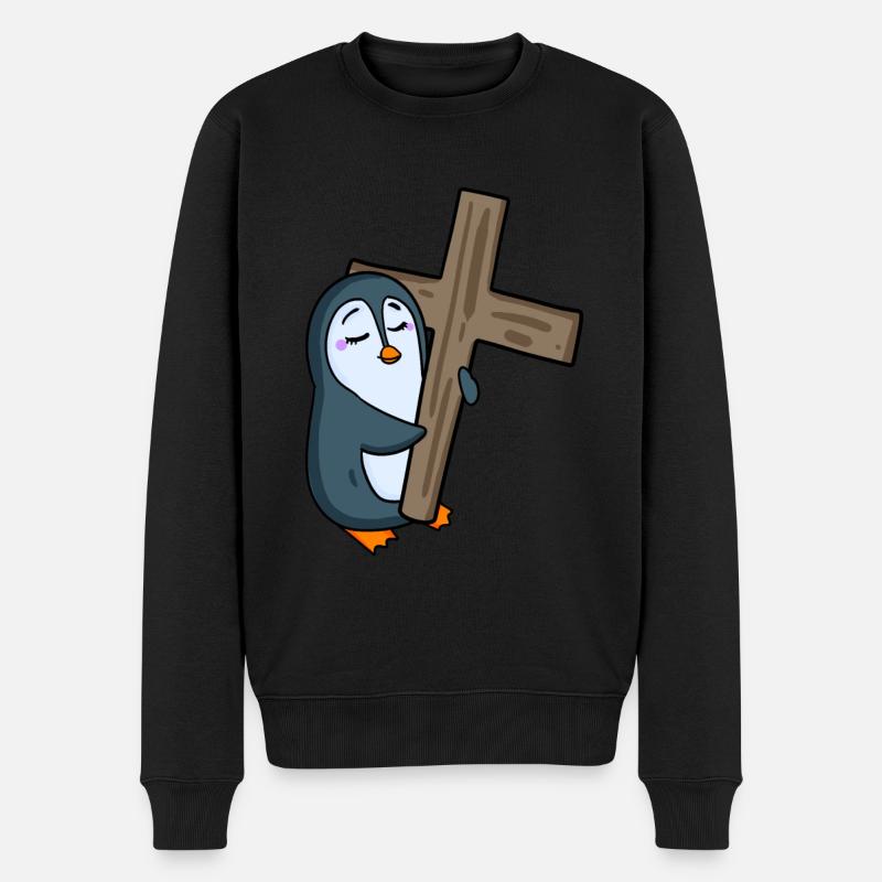 Pingouin avec croix - Pull Premium bio Homme - noir