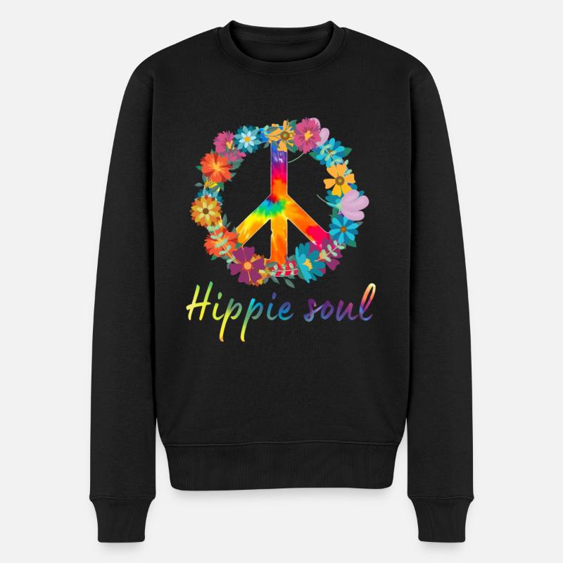 Hippie Peace Groovy Flowerpower Boho Woodstock - Pull Premium bio Homme - noir