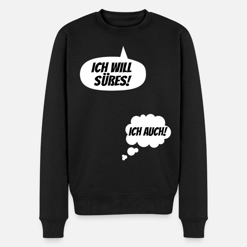 Ich will Süßes! Lustige Schwangerschaft Verkünden - Männer Premium Bio Pullover - Schwarz
