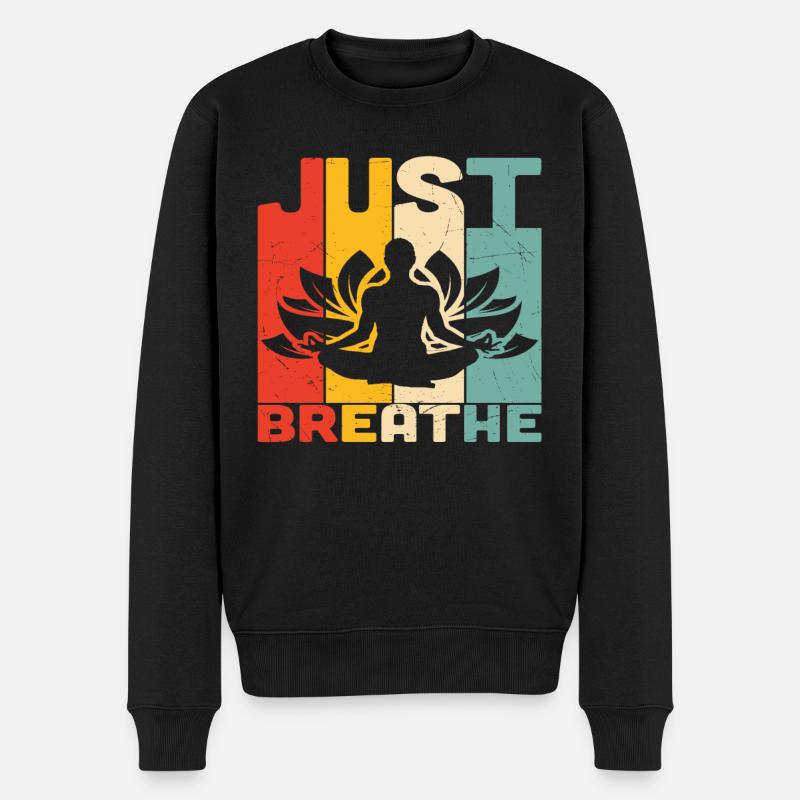 Just Breath Yoga Qutoes - Pull Premium bio Homme - noir