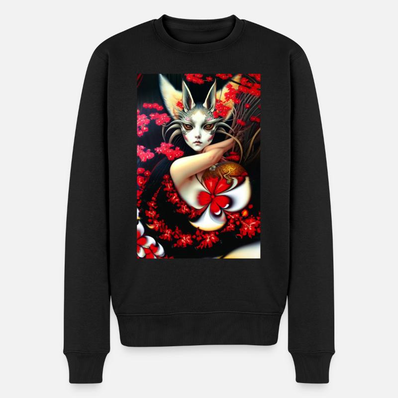 Masque de renard Kitsune et fleurs de cerisier - Pull Premium bio Homme - noir