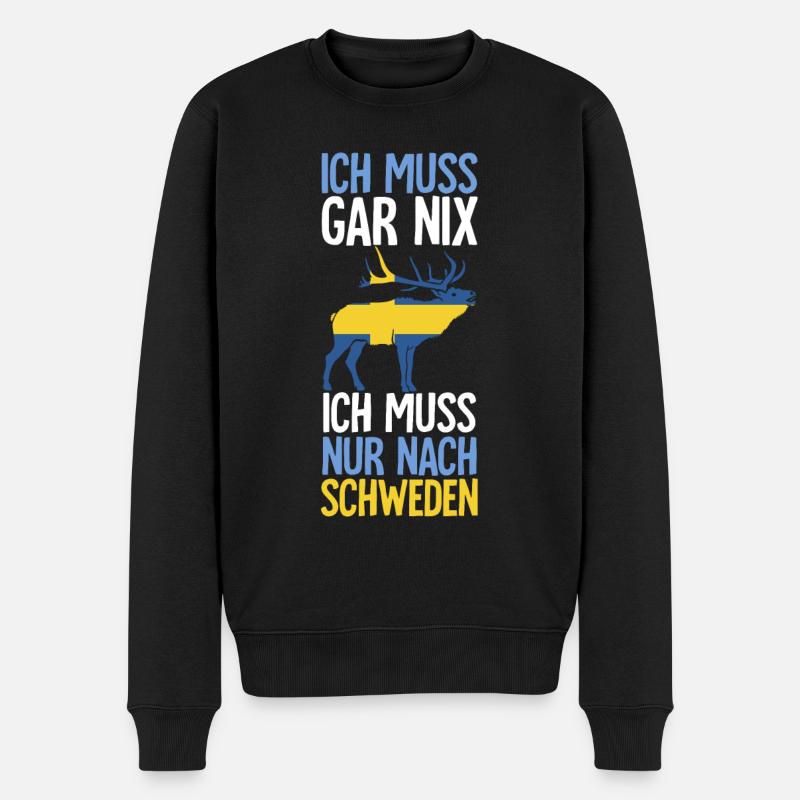 Ich Muss Gar Nix Ich Muss Nur Nach Schweden - Männer Premium Bio Pullover - Schwarz