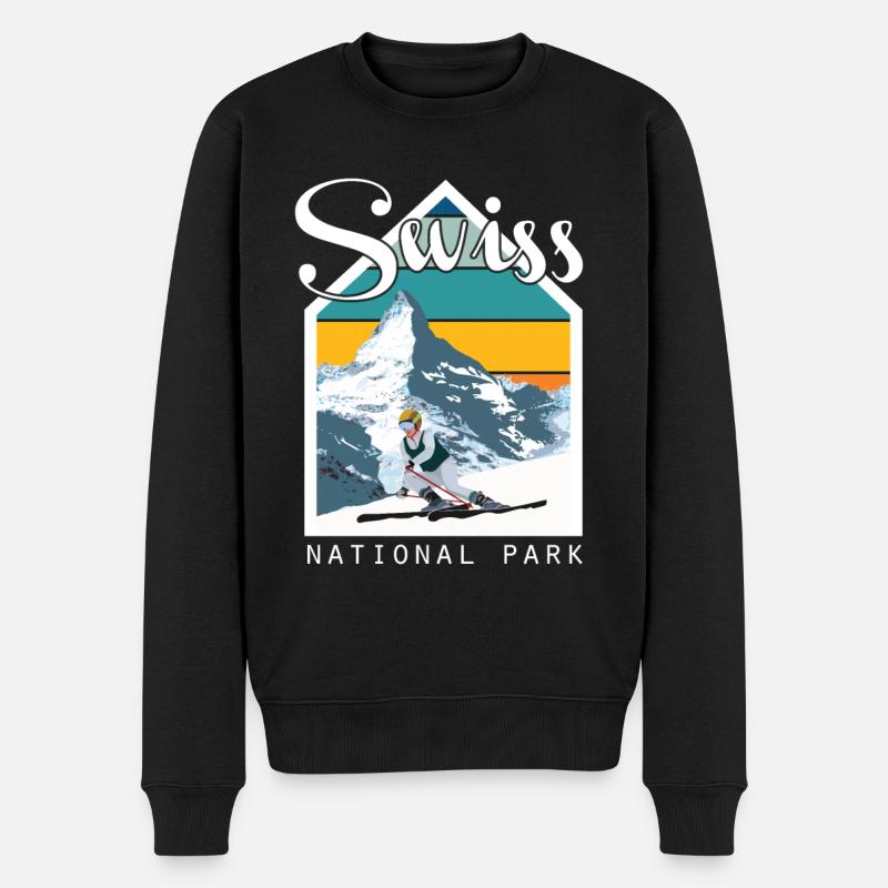 Schweizer Nationalpark Souvenir Schweiz Berge - Männer Premium Bio Pullover - Schwarz