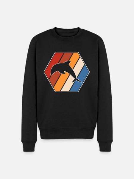 Delfin Retro - Männer Premium Bio Pullover - Schwarz