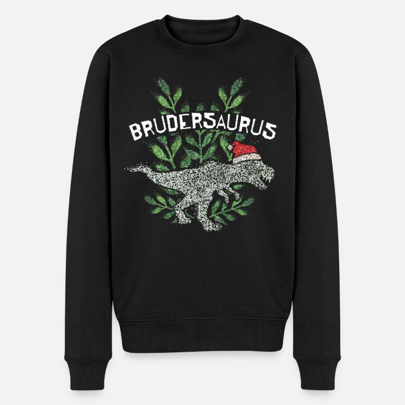 Brudersaurus TRex Dinosaurier Bruder Nikolausmütze - Männer Premium Bio Pullover - Schwarz