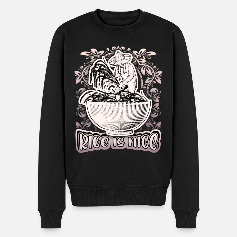 Reis, Reisschüssel, Reisbauer, Spruch - Männer Premium Bio Pullover - Schwarz
