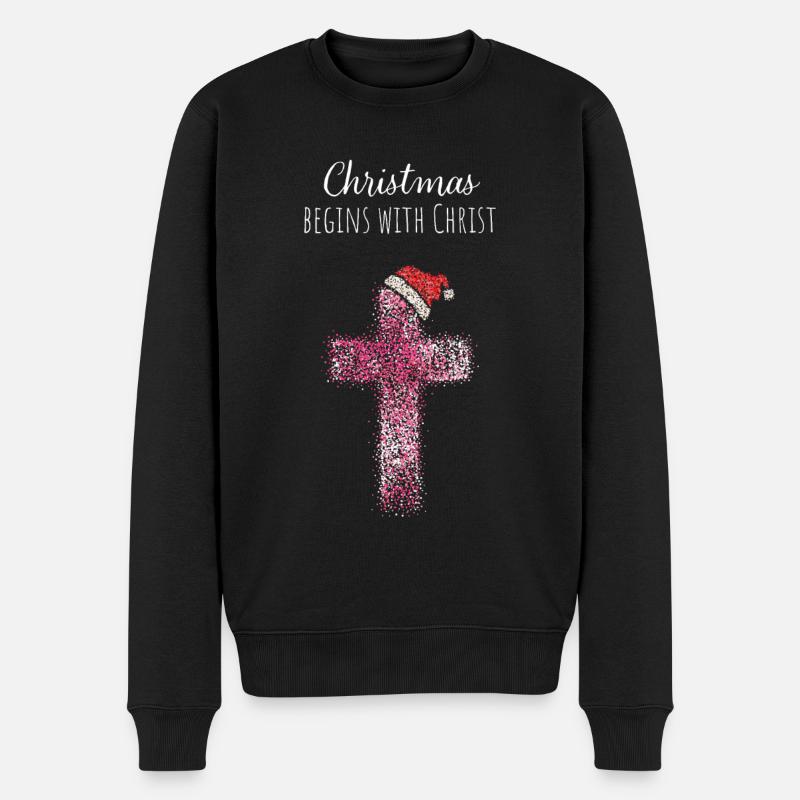 Weihnachtsmütze Kreuz Christlich Jesus Gott - Männer Premium Bio Pullover - Schwarz
