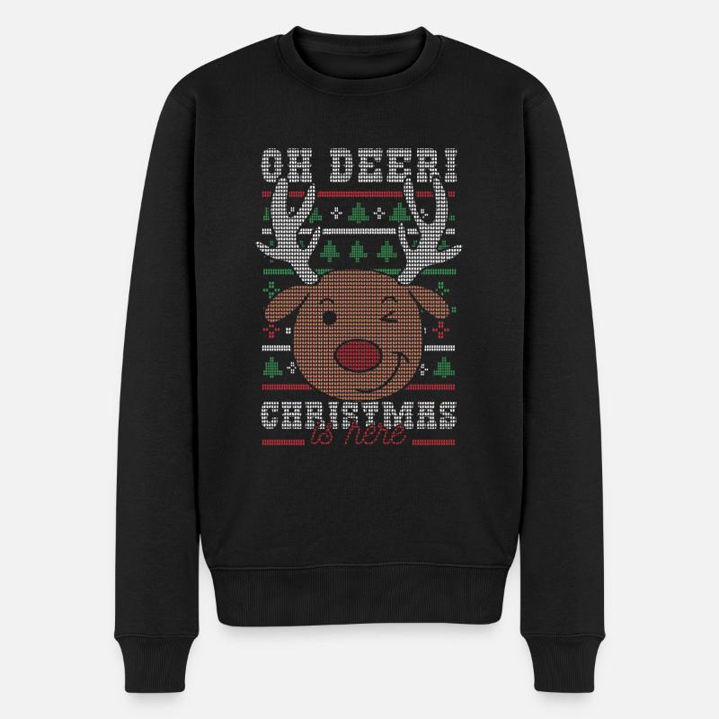 Weihnachten - Oh deer! Christmas is here - Männer Premium Bio Pullover - Schwarz