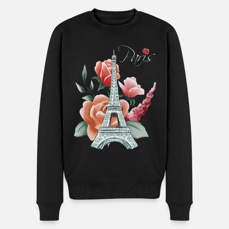 Tour Eiffel-Roses-Amour-Paris-Français-Amour-Fra - Pull Premium bio Homme - noir