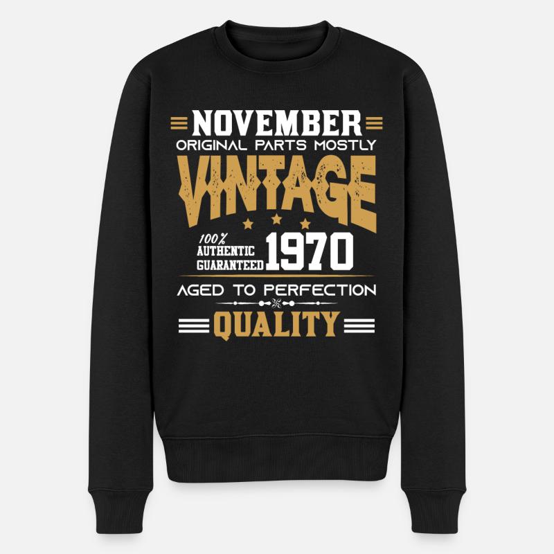 Vintage Aged To Perfection November 1970 - Männer Premium Bio Pullover - Schwarz