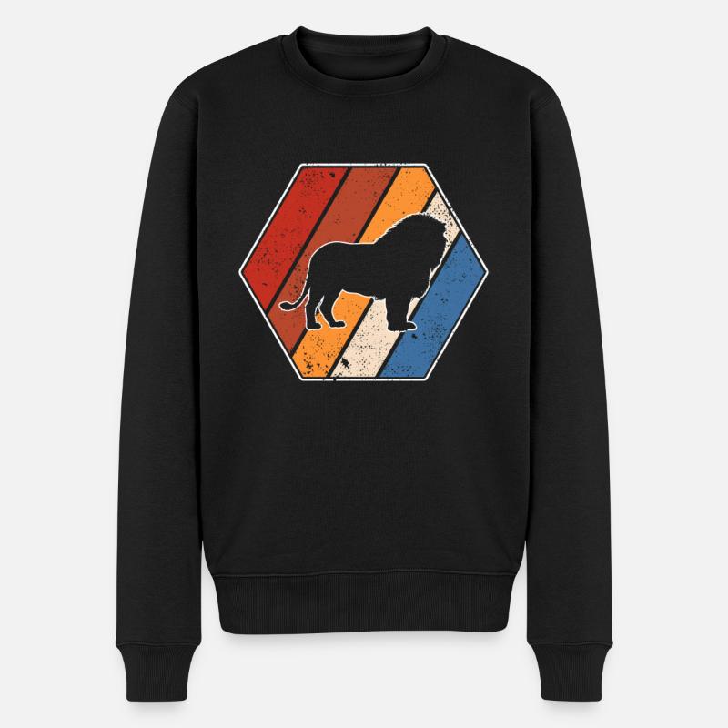 Löwe Retro - Männer Premium Bio Pullover - Schwarz
