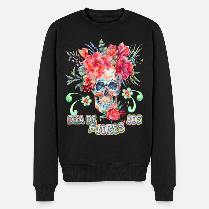 Crâne Crâne Dia-De-Los-Flores drôle de dicton - Pull Premium bio Homme - noir