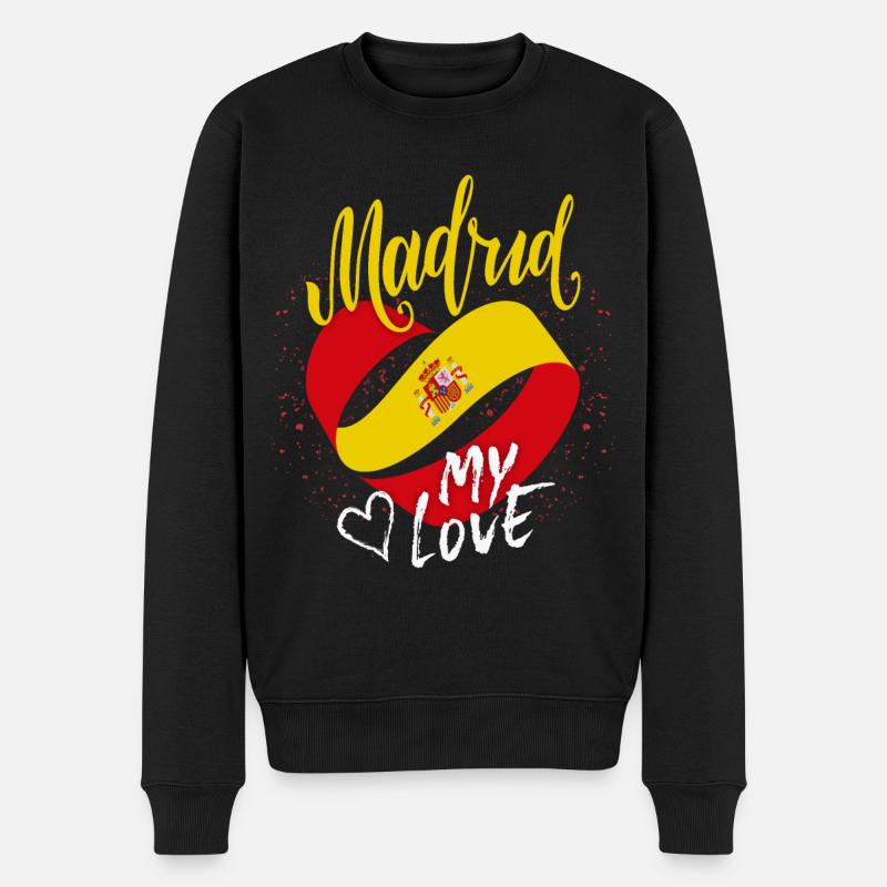 Madrid-Spanien, Flagge, lustiger Spruch - Männer Premium Bio Pullover - Schwarz