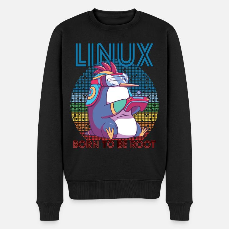 Linux Gamer Penguin Root Party Geek Programmer Adm - Männer Premium Bio Pullover - Schwarz