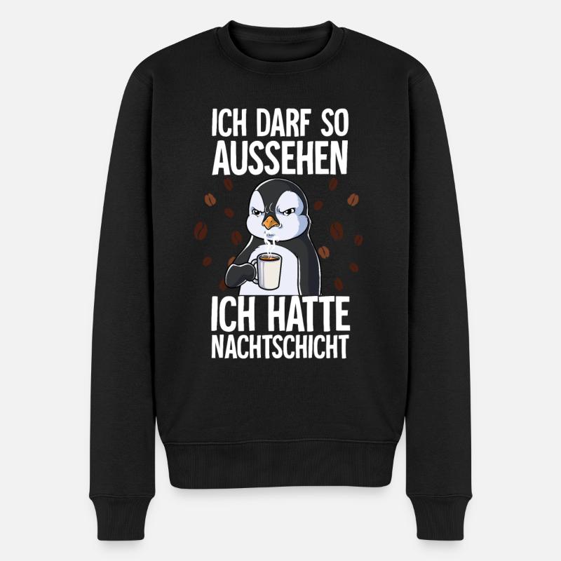 Ich Hatte Nachtschicht Kaffee Pinguin - Männer Premium Bio Pullover - Schwarz