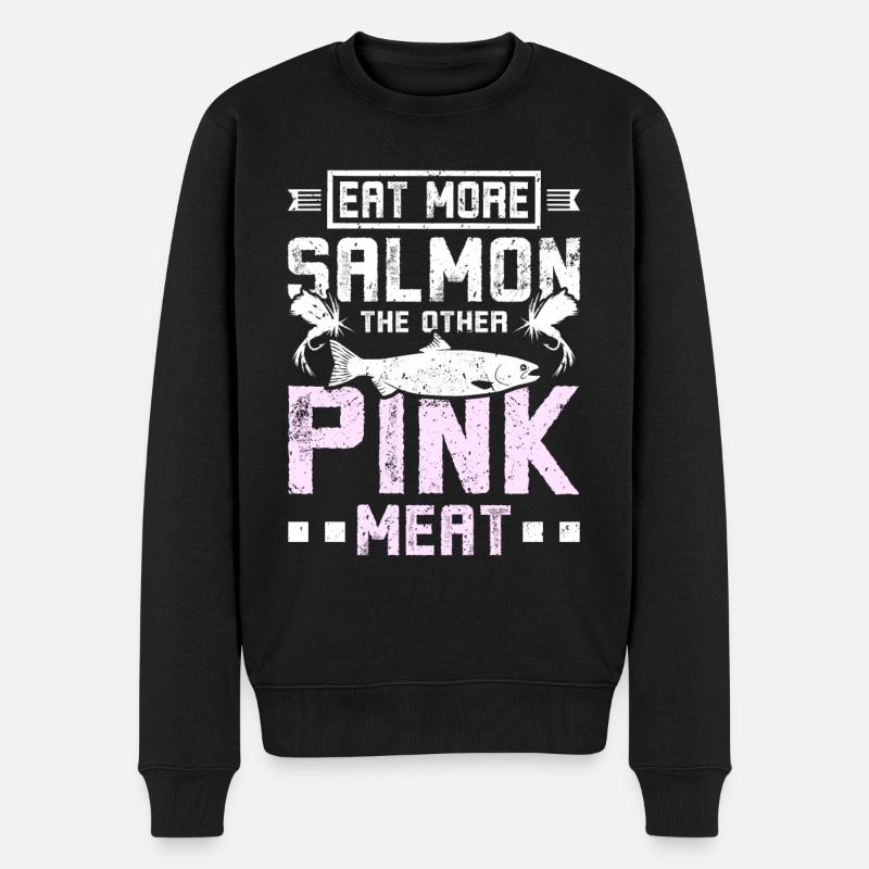Eat more salmon the other pink meat - Männer Premium Bio Pullover - Schwarz
