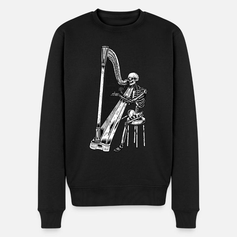 Skelett Halloween-Harfenist Harfenspieler - Männer Premium Bio Pullover - Schwarz