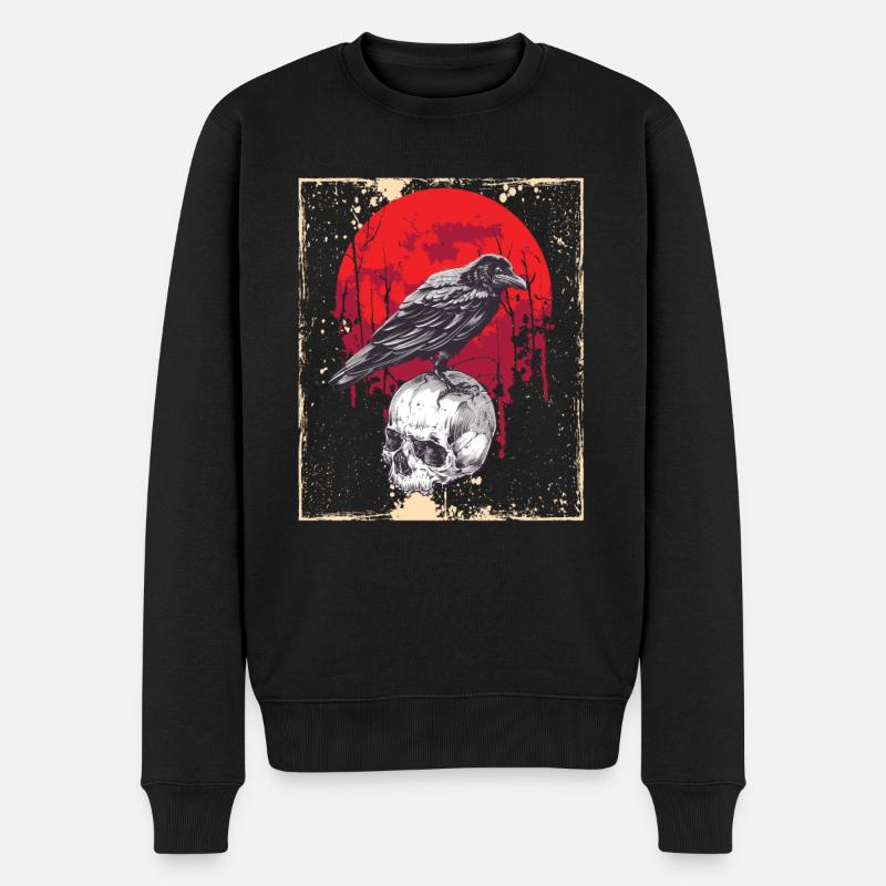 Gothic Skull-Red Moon-Black Crow - Men's Premium Organic Jumper - black
