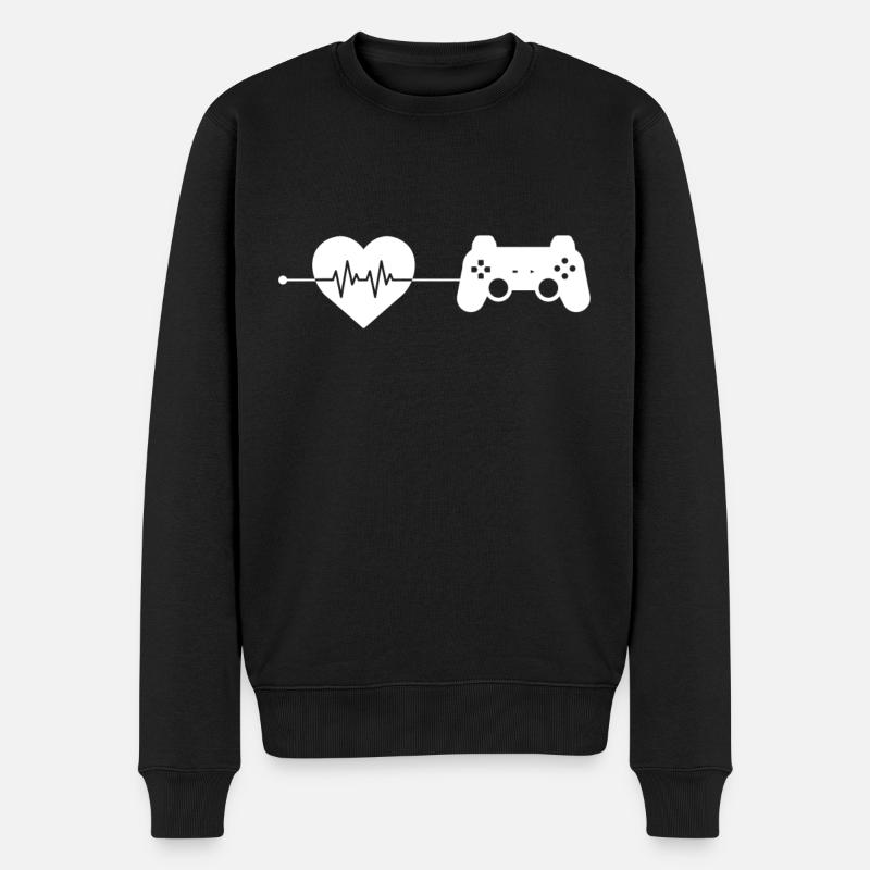 Gaming Herzschlag - Männer Premium Bio Pullover - Schwarz