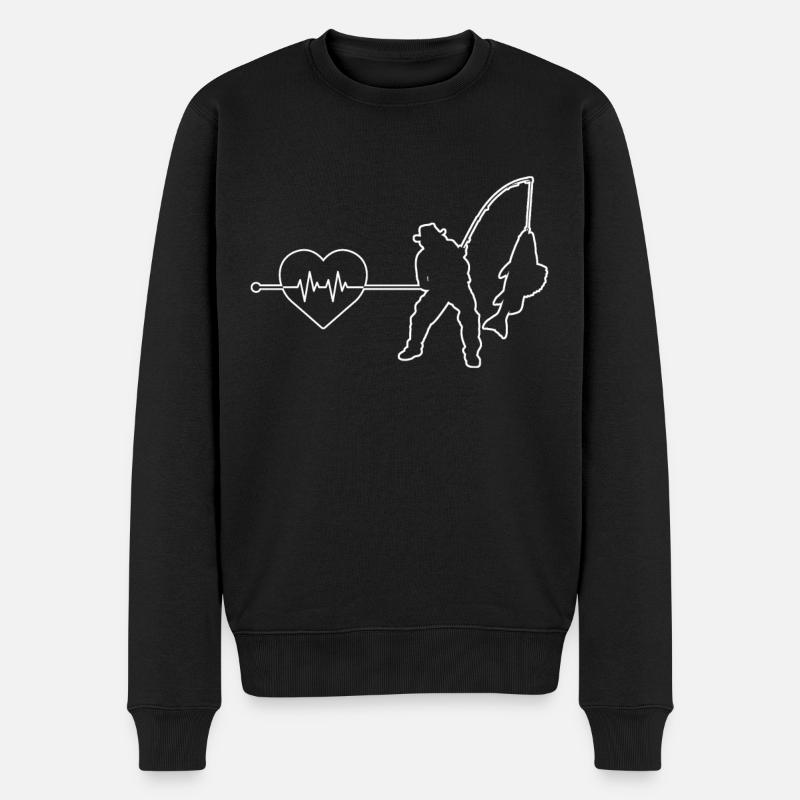 Angeln Herzschlag - Männer Premium Bio Pullover - Schwarz