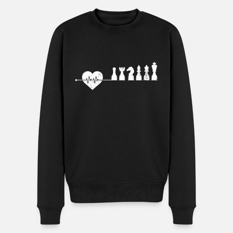 Schach Herzschlag - Männer Premium Bio Pullover - Schwarz