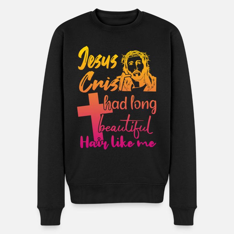 Cheveux longs Christ Christian Design - Pull Premium bio Homme - noir