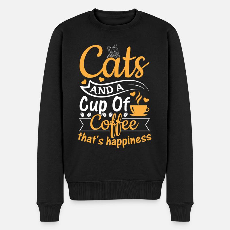 Cat Lover - Cats And A Cup Of Coffee That's Happin - Männer Premium Bio Pullover - Schwarz