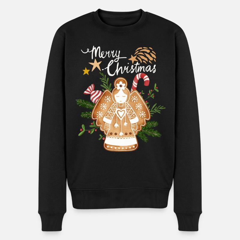 Weihnachten Lebkuchen-Engel, Weihnachtsengel - Männer Premium Bio Pullover - Schwarz