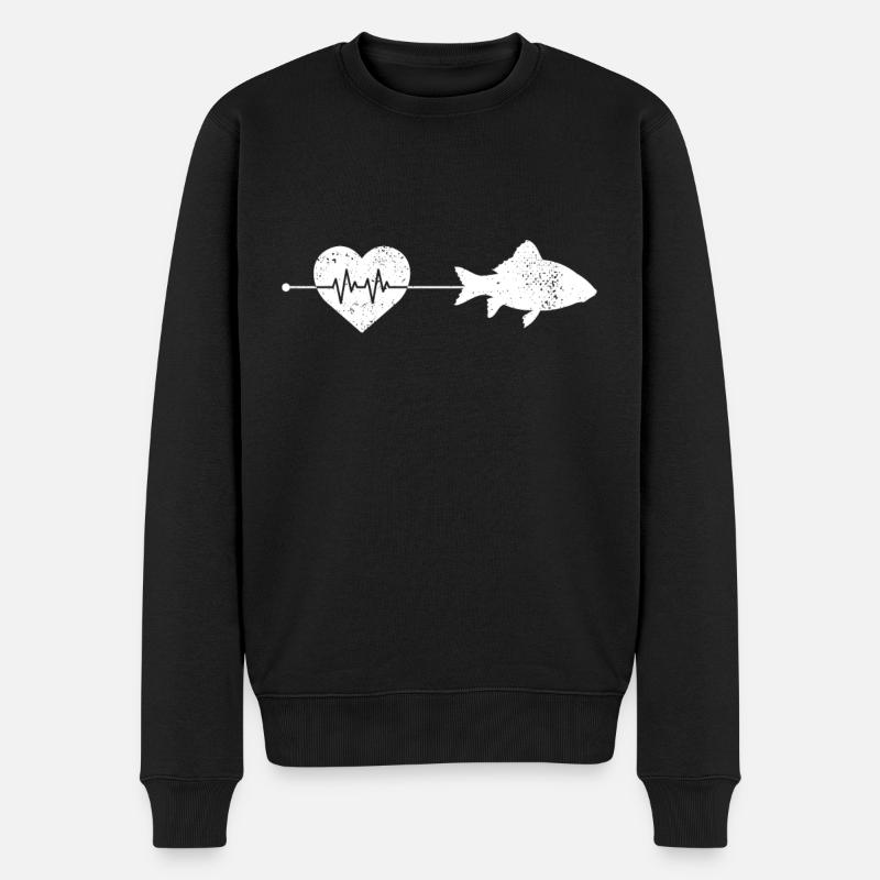Fisch Herzschlag - Männer Premium Bio Pullover - Schwarz