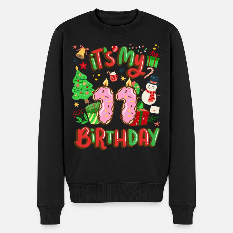 Es Ist Mein 11 Geburtstag Schneemann Weihnachten - Männer Premium Bio Pullover - Schwarz