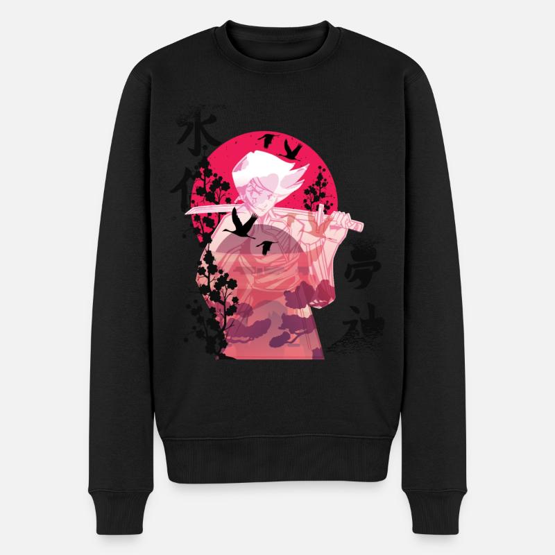 Samurai Mädchen Japanische Blumen Kriegerin Japan - Männer Premium Bio Pullover - Schwarz