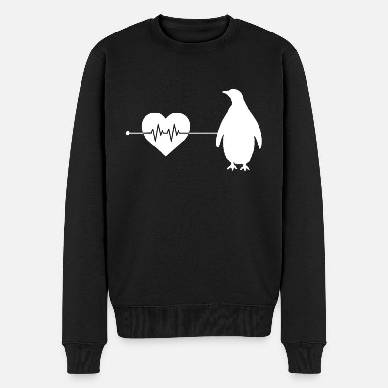 Pinguin Herzschlag - Männer Premium Bio Pullover - Schwarz