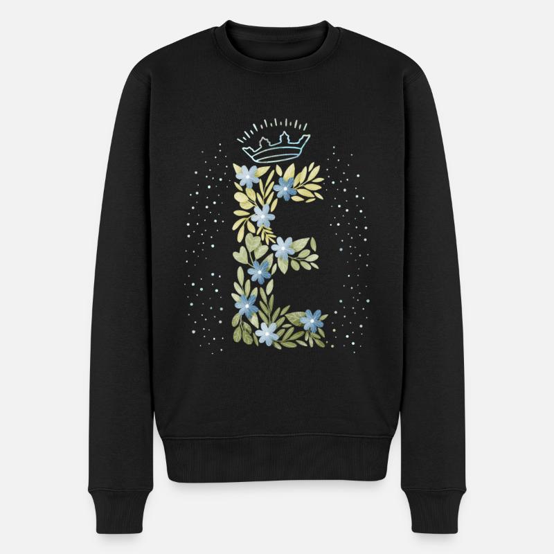 Monogramm Buchstabe E mit Krone, florales Ornament - Männer Premium Bio Pullover - Schwarz
