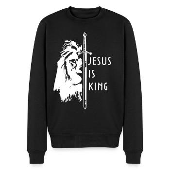Jesus is King Gott Glaube Christlich Worship - Männer Premium Bio Pullover - Schwarz - Vorne - Nico (187cm)