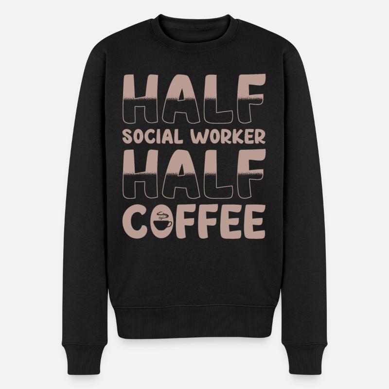 Halb Sozialarbeiter Halb Kaffee - Männer Premium Bio Pullover - Schwarz