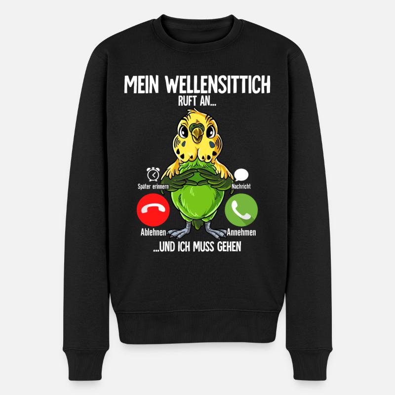 Mein Wellensittich Ruft An - Männer Premium Bio Pullover - Schwarz