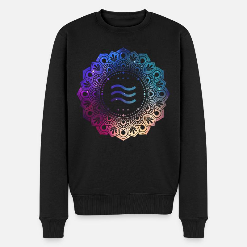 Symbole du signe du zodiaque du Verseau Mandala - Pull Premium bio Homme - noir