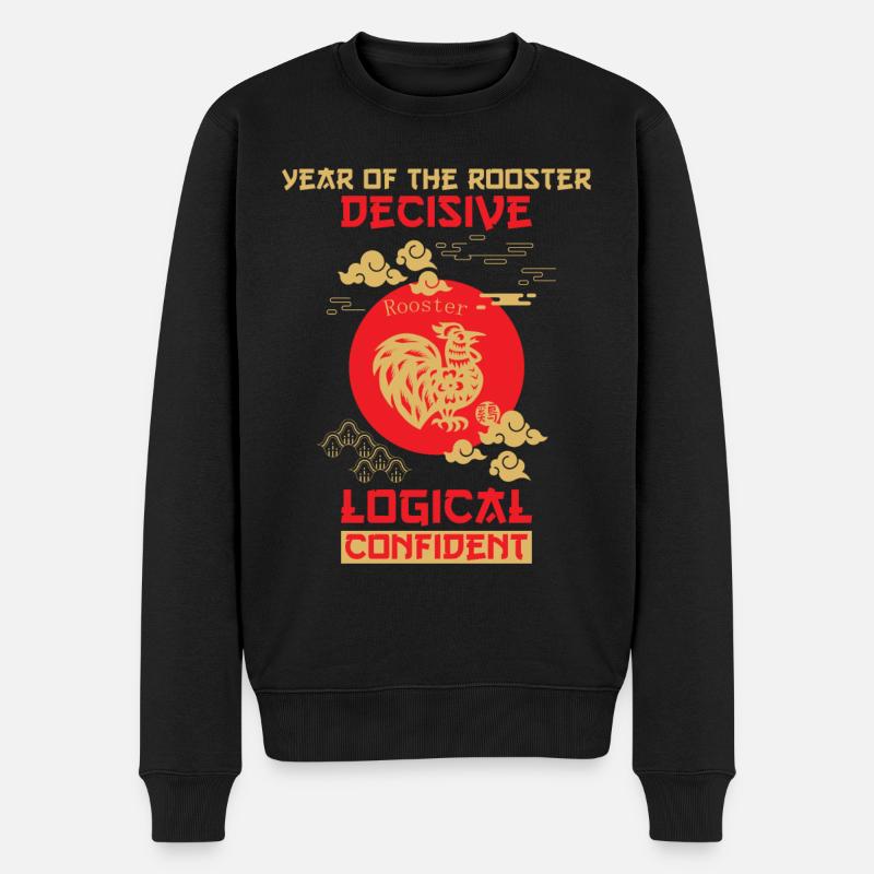 Hahn Chinesisches Tierkreiszeichen - Männer Premium Bio Pullover - Schwarz
