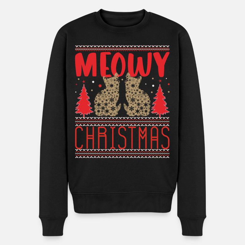 Ugly Christmas Sweater - Meowy Christmas - Männer Premium Bio Pullover - Schwarz