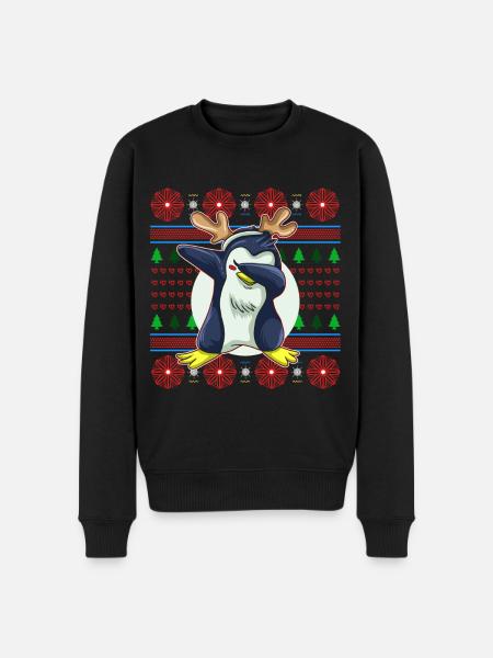 Ugly Christmas Sweater Tshirt Christmas Penguin - Men's Premium Organic Jumper - black
