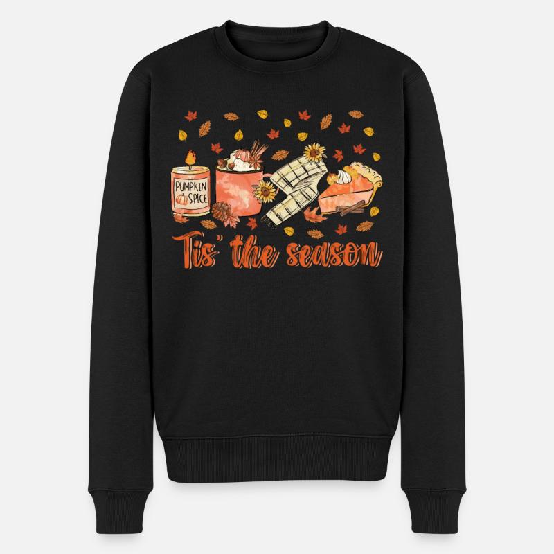 Es ist die Jahreszeit niedlich bunte Herbstblätter Herbst - Männer Premium Bio Pullover - Schwarz