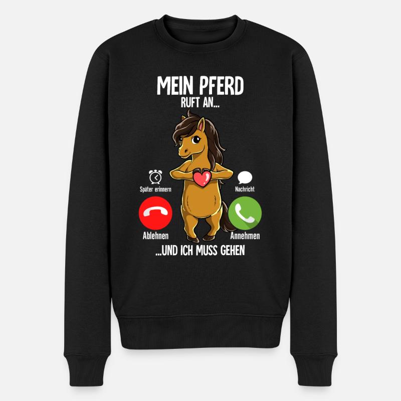 Mein Pferd Ruft An - Männer Premium Bio Pullover - Schwarz